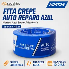 Fita Crepe Para Pintura Azul 48mm X 40m NORTO AZUL SUPER ADERENCIA Auto Reparo Imobiliária Atacado