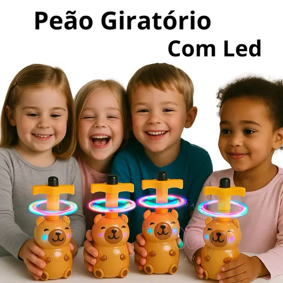 2 Peão De Brinquedo Giratório LED Musical Capivara Infantil Divertido Luz Colorida Presente Crianças