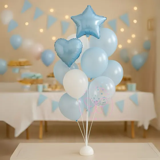 Kit Buque Balão Metalizado 10 Peças Bexiga com Confete e Cromado Feliz Aniversário Ensaio Fotografico