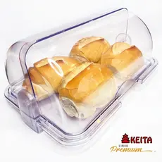 Porta Pão Cristal Com Tampa Articulável Profissional Para Pães Bolos Mesa Armazenador 30x20cm