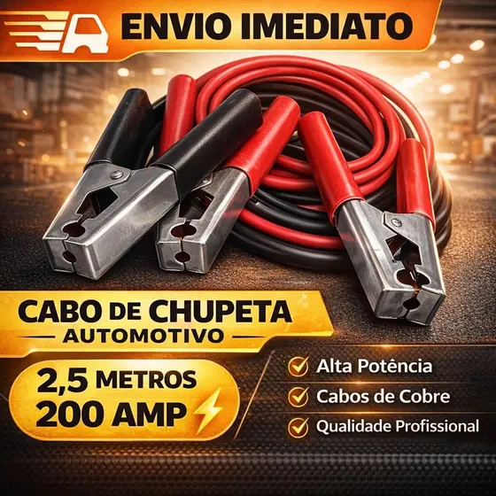 Cabo de Chupeta Para Bateria De Carro Com 2,5m 350 - 500Amp