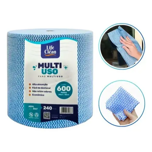 Pano Multiuso Life Clean Rolo 240m Microfibra Perfex 600pano Cor Azul