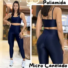 Conjunto de Academia Feminino Poliamida Micro Canelado Zero Transparência Cintura Alta