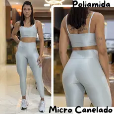 Conjunto de Academia Feminino Micro Canelado Poliamida Glow Fit Zero Transparência