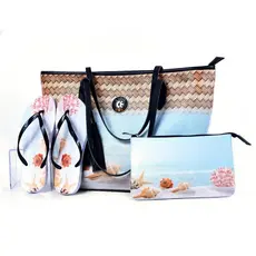 Kit Praia Feminino: Bolsa + Chinelo + Nécessaire – Estilo e Praticidade Concha 1