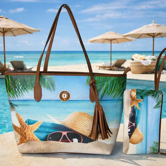 Bolsa de Praia 🏝️ Grande + Necessaire | Bolsa de Ombro Estampada Verão Moda 2026
