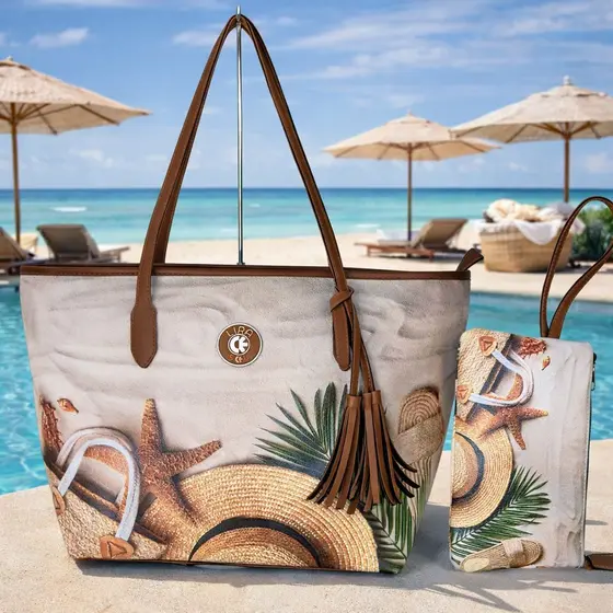 Bolsa de Praia 🏖️ Grande + Necessaire | Bolsa de Ombro Estampada Verão Moda 2026
