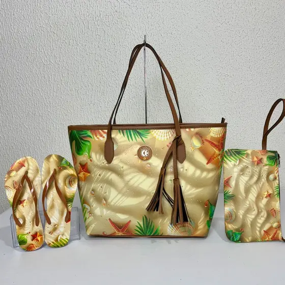 Bolsa Praia Kit 3 Peças – Bolsa, Chinelo e Necessaire