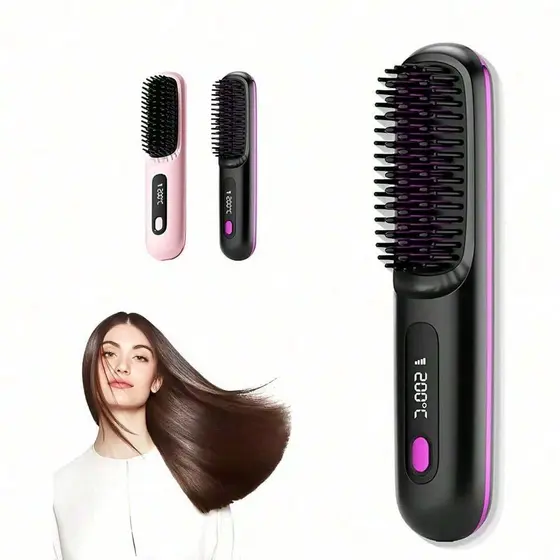 Sem Fio Escova Alisadora Bivolt 5 em 1 - Alisa, Hidrata, Modela, Alinha e Anti-Frizz