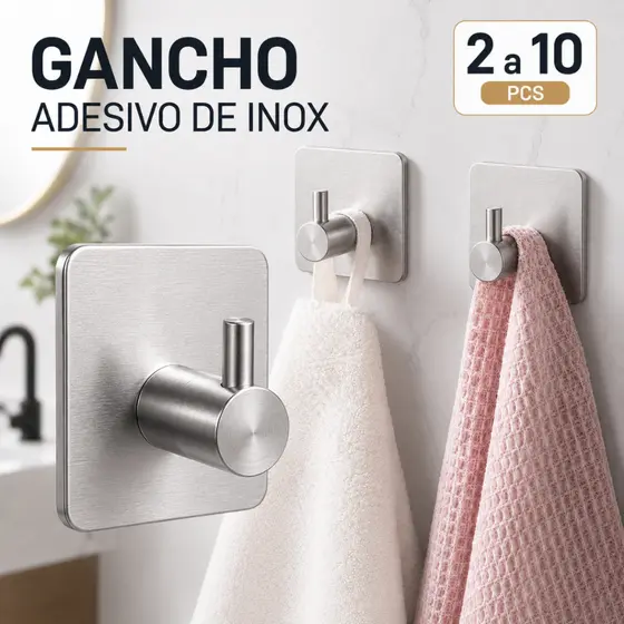 Kit 2 Gancho de Aço Inoxidável, Gancho Adesivo Para Roupas Toalhas Cozinha Chaves Bolsas Cabideiro Adesivo