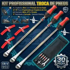 Kit Profissional Troca De Pneus 30 Pçs Espátulas 38cm Com Protetor De Aro E Saca Válvula Para Moto E Atv