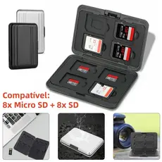 Caixa de armazenamento de alumínio compatível com cartões Micro SD e SD com 16 slots