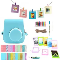 Kit 8 Acessórios Instax Mini 12 e 11: Capa em Couro, Álbum, Molduras e Adesivos - Conjunto de Presente Premium