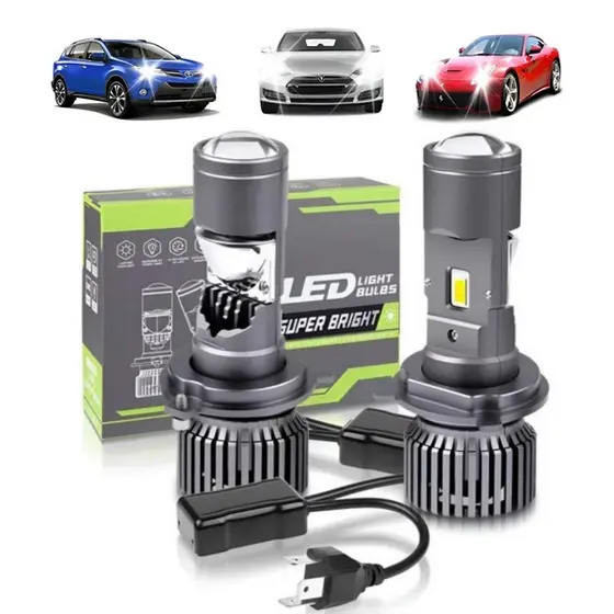 Par Lâmpada Mini Projetor LED H4 Ultra 200w 30000lm Carro e Moto Foco Perfeito