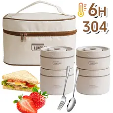 Lancheira Térmica Portátil De Aço Inoxidável 304 Com Bolsa De Grande Capacidade Caixa Multicamadas Bento BPA Free