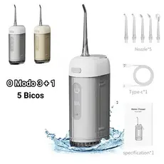 Irrigador Oral Profissional Portátil 200ml Limpeza Dental 4 Modos IPX7 Com 5 Bicos USB-C