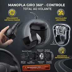 Manopla Pomo Auxiliar Volante Giro 360° Carro Caminhão Trator - Linha Premium Universal