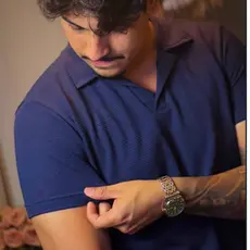 Polo Italiana Masculina Estilo Europeu Texturizada Conforto Luxo