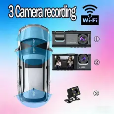 Câmera de segurança para veículos Full HD DVR de 3 lentes 1080P Gravação de câmera frontal, interna e traseira Imagens d