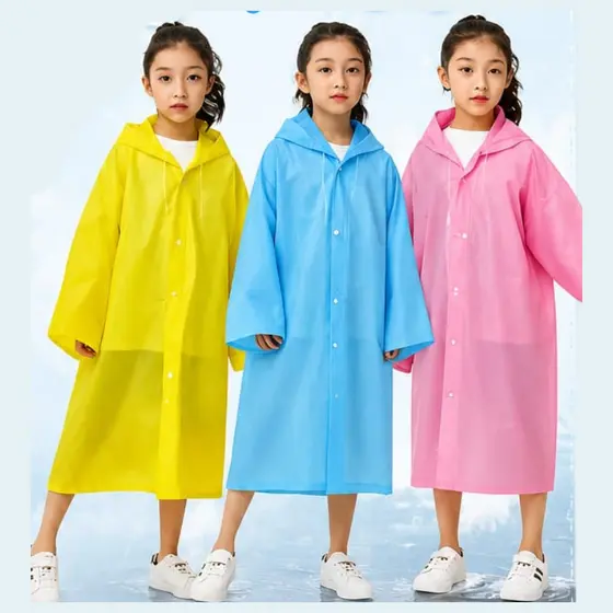 Capa de chuva Infantil em vinil transparente com capuz impermeável
