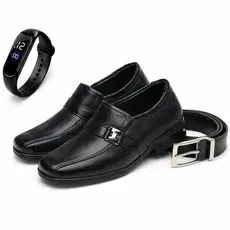 Kit 1 Par De Sapato Social Infantil Masculino + Relógio + Cinto Infantil Ajustável