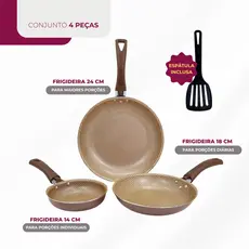 Conjunto Frigideira Antiaderente Com Espatula 24/18/14 Resistente Moderna