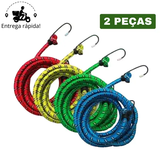 Kit 2 Elástico para Moto Corda para Bagageiro 1,50mts Gancho de Metal Resistente Multiuso