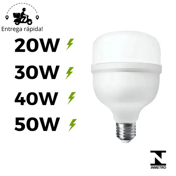 Lâmpada Led Bulbo 20w, 30w, 40w, 50w E27 Bivolt 6500K Branco Frio