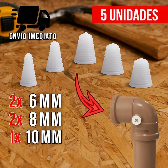 Kit 5 Tapa Furos para Cano d Água Furado com Rosca e 3 Medidas
