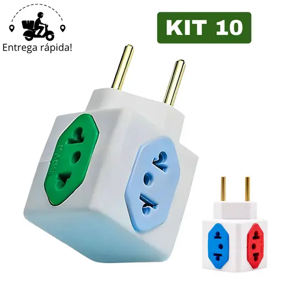 Adaptador de Tomada Cubo Colorido Benjamin 4 Entradas Bivolt Universal 10A e 20A