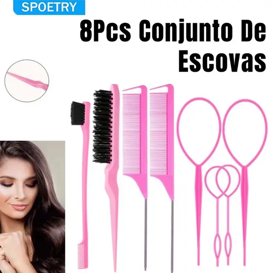 SPOETRY Kit 8 Peças Profissional para Modelagem e Tranças com Cortador Incluso