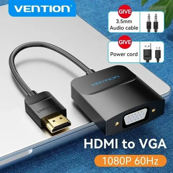 Adaptador Vention HDMI Para VGA 1080P HD Macho Para VGA Fêmea Conversor Com Cabo De Áudio Jack 3,5