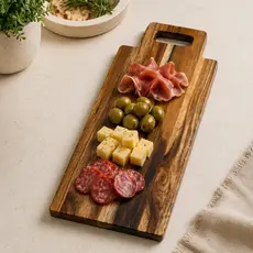 Tabua Madeira Teca Churrasco Corte Servir Com Alca Resistente Premium Cozinha Gourmet