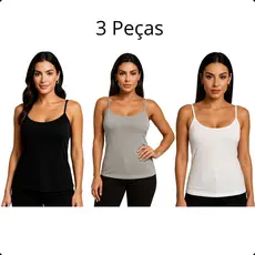Kit 3 regatas básicas femininas de alcinha confortável tamanhos P ao G5