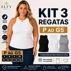 Kit 3 Regatas Femininas Plus Size P ao G5 Viscose Premium Conforto