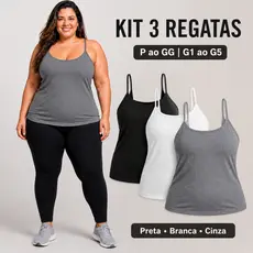 Kit 3 Regatas Femininas Alcinha Viscose Premium com Elastano P ao GG e G1 ao G5 Plus Size Básicas Lisas