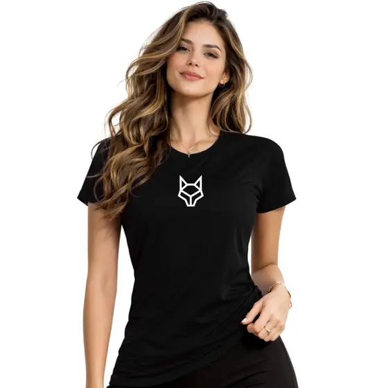 Blusa Lobo Geometric Feminina Dry Fit Academia Fitness Treino Camiseta Logo Branca