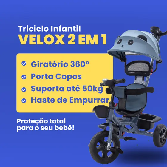 Triciclo Infantil Passeio 2 Em 1 Cesto Traseiro Porta Copos