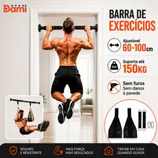 Barra Fixa de Porta Regulável 60-100cm Aço Resistente para Pull Up Flexão e Treino de Musculação - [Dami]
