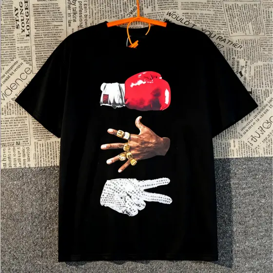 Camiseta Masculina De Algodão Tamanho Grande Com Estampas De Luvas De Boxe, Anéis De Ouro E O Símbolo Da Paz