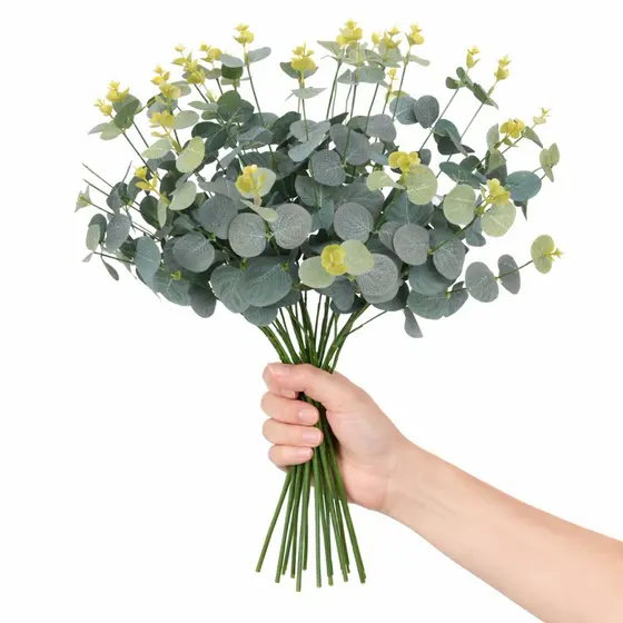 16 Cabeças de Eucalipto Folhas do Dinheiro Plantas Artificiais para Home Office e Jardim