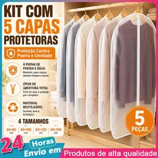 Kit 5 Capa Protetora para Roupas Anti Poeira Anti Mofo Organizador Guarda Roupa Transparente PEVA para Casaco Vestido
