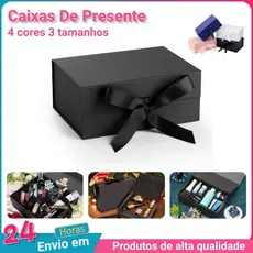 Caixa Rígida Cartonada Dobrável Com Fecho Magnético E Fita De Cetim Para Presente Três tamanhos