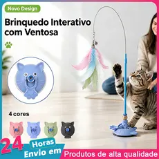 Brinquedo Interativo Varinha Pena Com Ventosa Com Sino Fixa No Chão Parede Para Gatos Adultos e Filhotes
