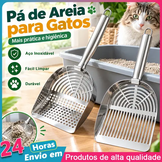 Pá para Areia de Gato em Aço Inoxidável | Pá Higiênica Coletora | Ferramenta de Limpeza Resistente e Durável para Pets
