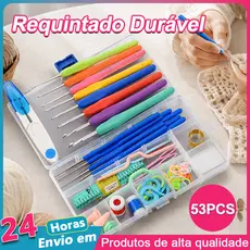 Kit Crochê Completo 53 Peças Para Fazer Amigurumi Agulhas Cabo Soft Tesoura Acessórios Lar das Fitas Marcadores Estojo