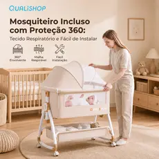 Berço Moisés Portátil Bege Co-leito Bebê Mosquiteiro Rodas