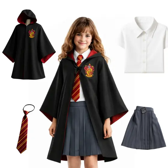 Fantasia Cosplay Hermione Granger Completa (Capa, Camisa, Saia e Gravata) Harry Potter Grifinória