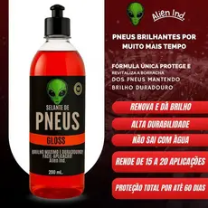 Pretinho Selante De Pneus Gloss Alien Ind Não Sai Com Água Brilho Molhado Alto Rendimento 200 ml