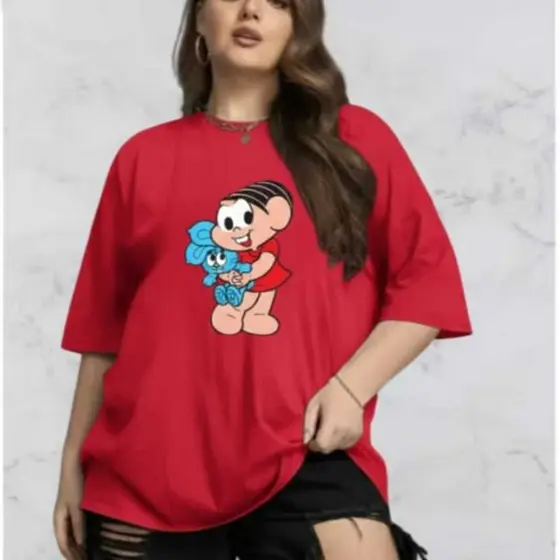 Camiseta Feminina Plus Size Estampa Monica Magali Bidu G1 G2 G3 G4 Básica Várias Cores